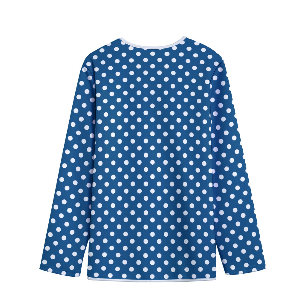 Navy And White Polka Dot Pattern Print Long Sleeve Short Coat