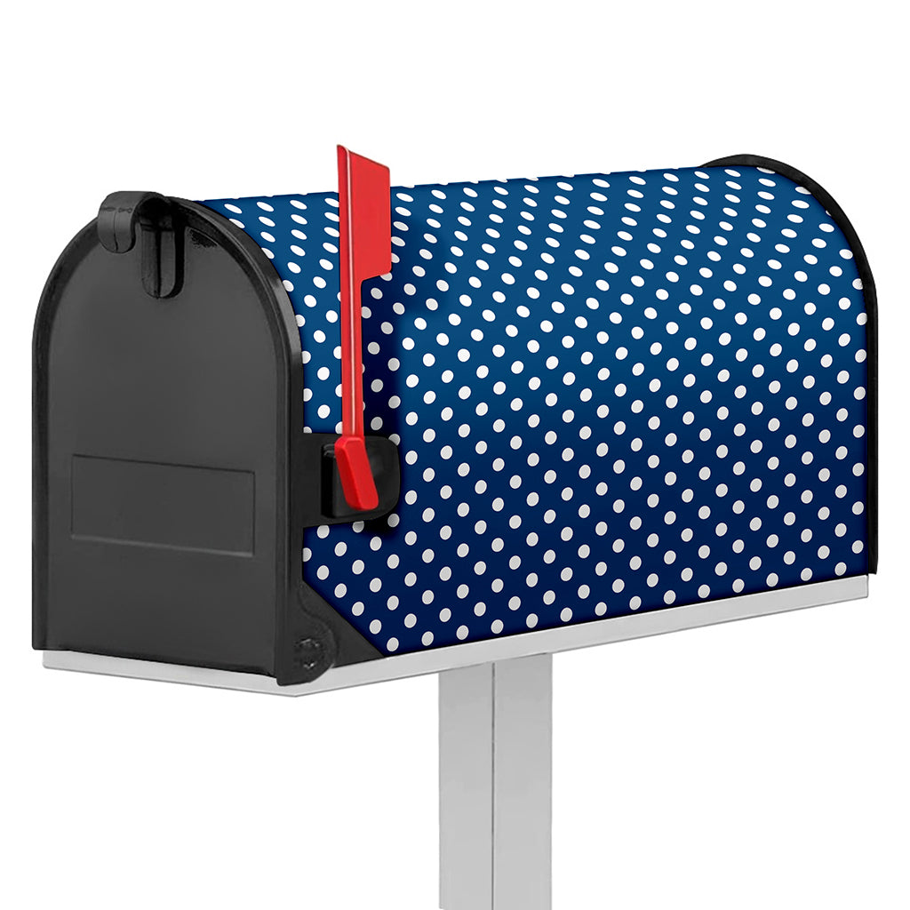Navy And White Polka Dot Pattern Print Mailbox Cover