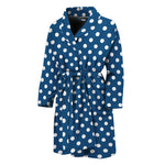 Navy And White Polka Dot Pattern Print Men's Bathrobe
