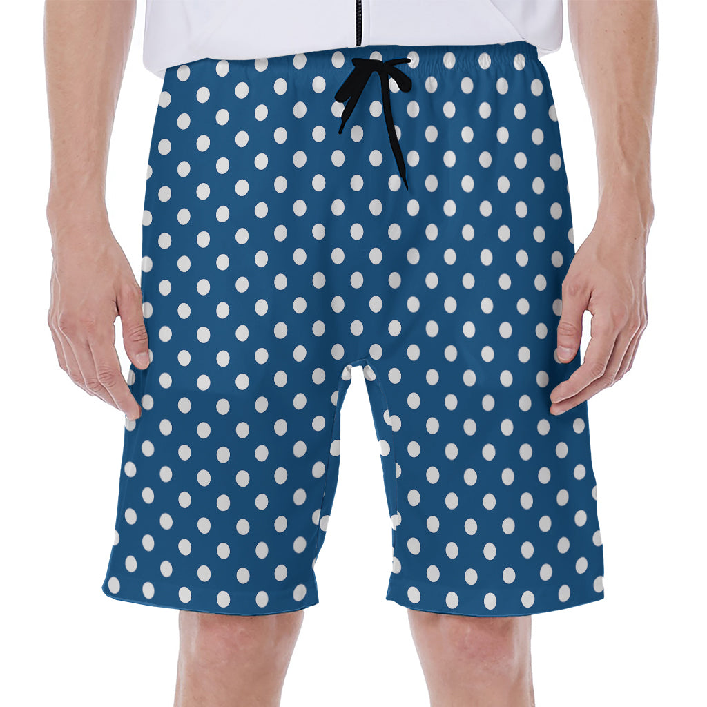 Navy And White Polka Dot Pattern Print Men's Beach Shorts
