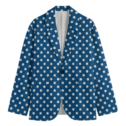 Navy And White Polka Dot Pattern Print Men's Blazer