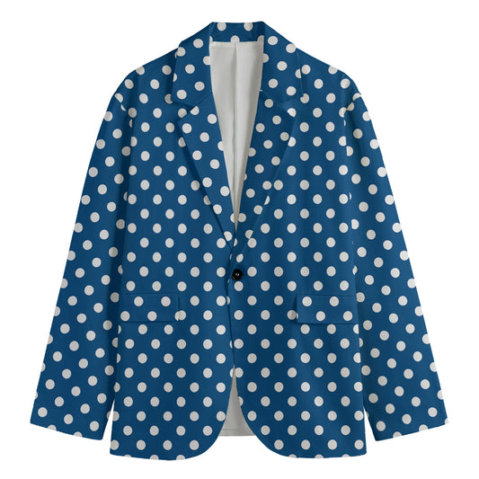 Navy And White Polka Dot Pattern Print Men's Blazer