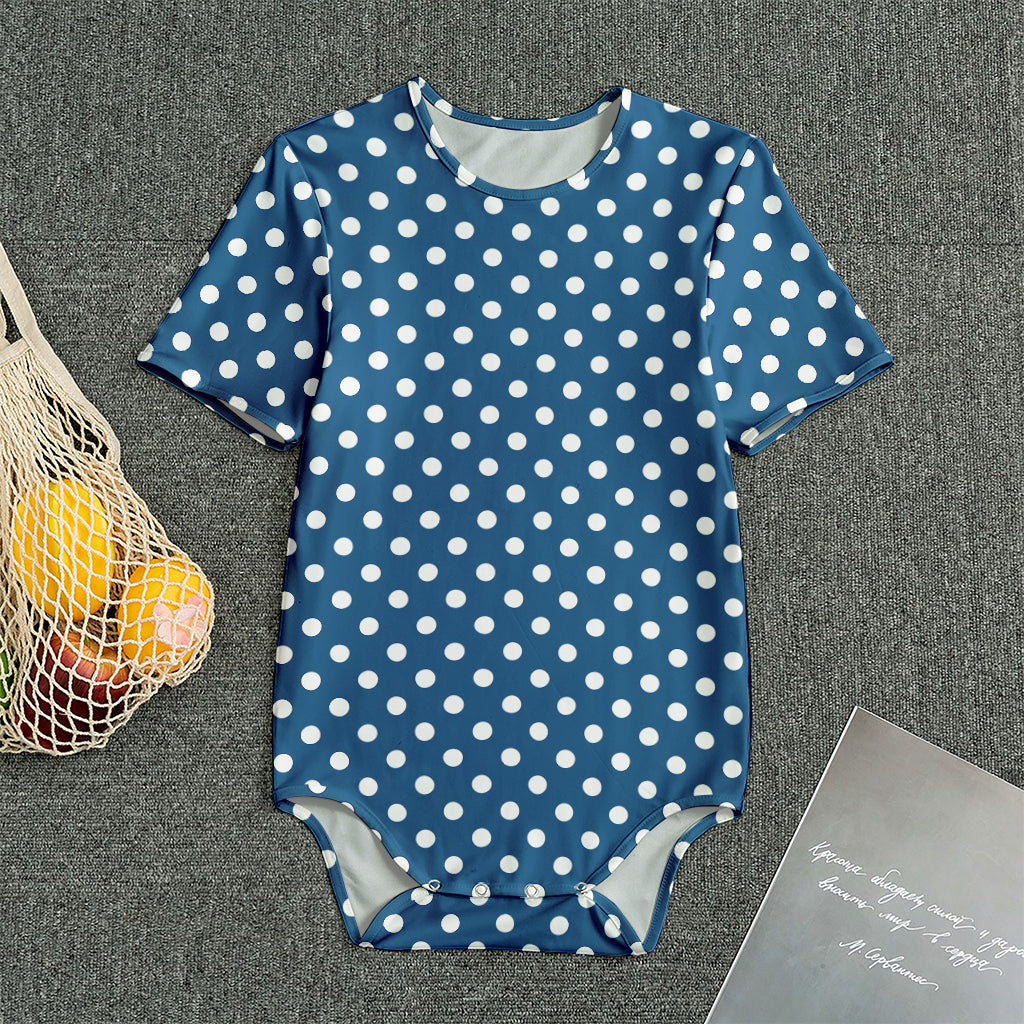 Navy And White Polka Dot Pattern Print Men's Bodysuit