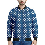 Navy And White Polka Dot Pattern Print Men's Bomber Jacket