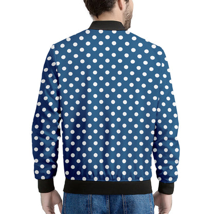Navy And White Polka Dot Pattern Print Men's Bomber Jacket