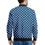 Navy And White Polka Dot Pattern Print Men's Bomber Jacket