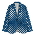 Navy And White Polka Dot Pattern Print Men's Cotton Blazer