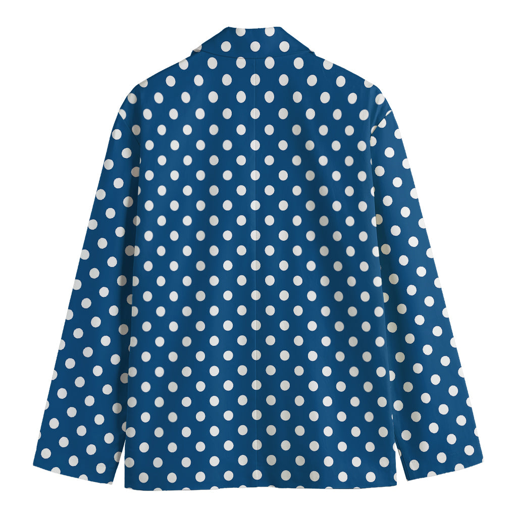 Navy And White Polka Dot Pattern Print Men's Cotton Blazer