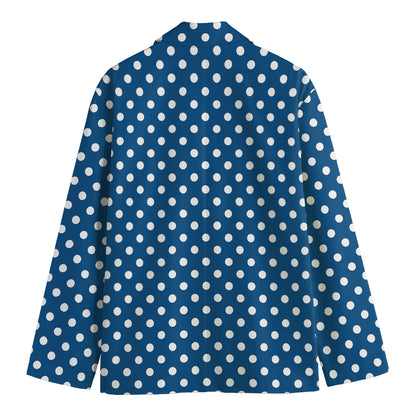 Navy And White Polka Dot Pattern Print Men's Cotton Blazer