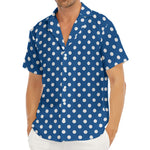 Navy And White Polka Dot Pattern Print Men's Deep V-Neck Shirt
