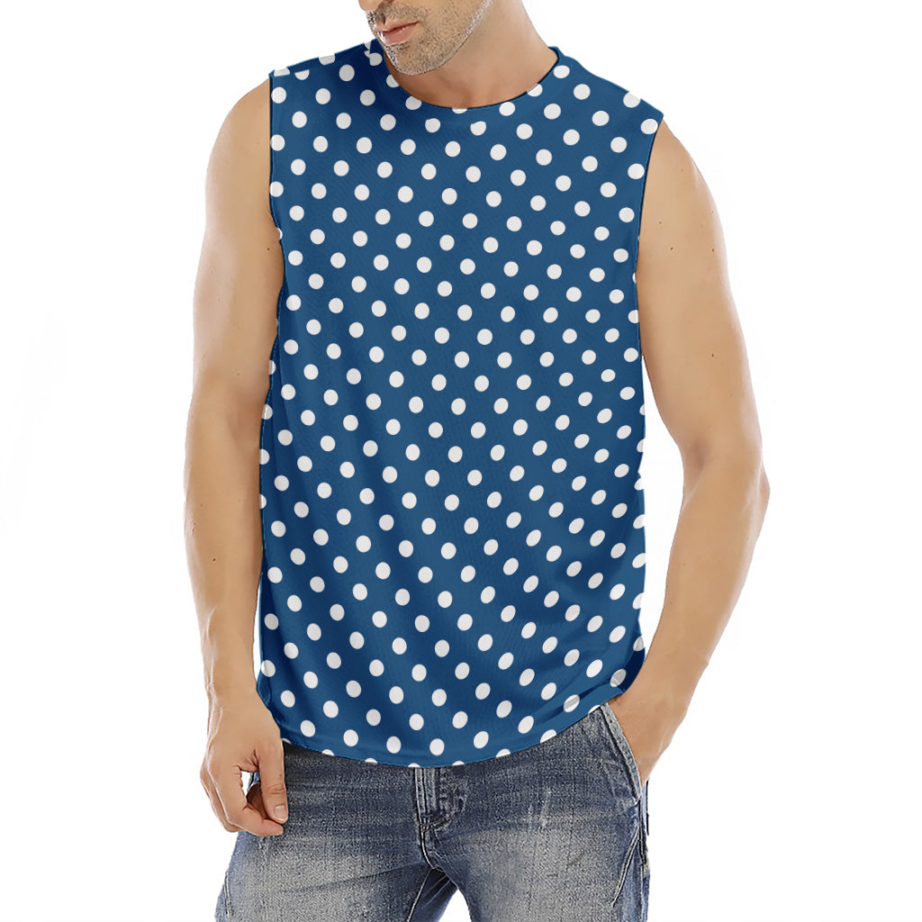 Navy And White Polka Dot Pattern Print Men's Fitness Tank Top