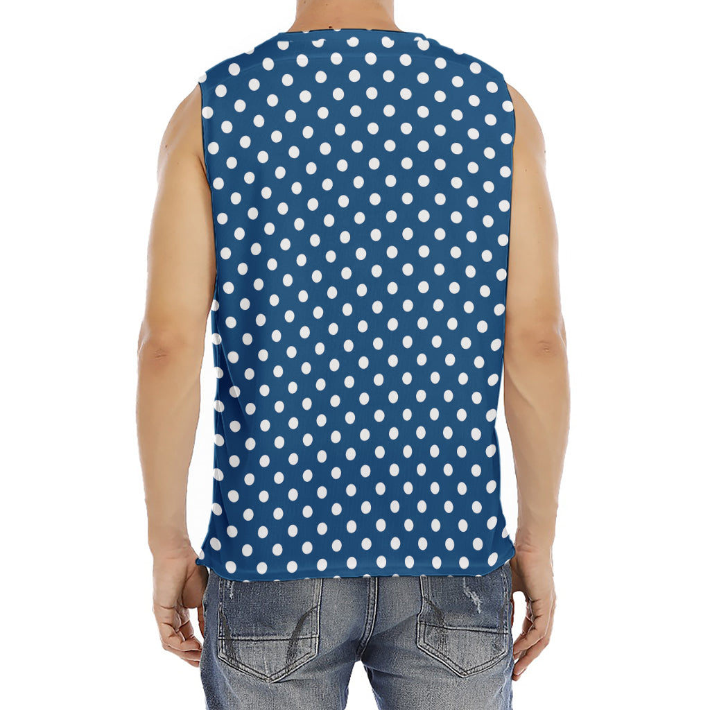 Navy And White Polka Dot Pattern Print Men's Fitness Tank Top