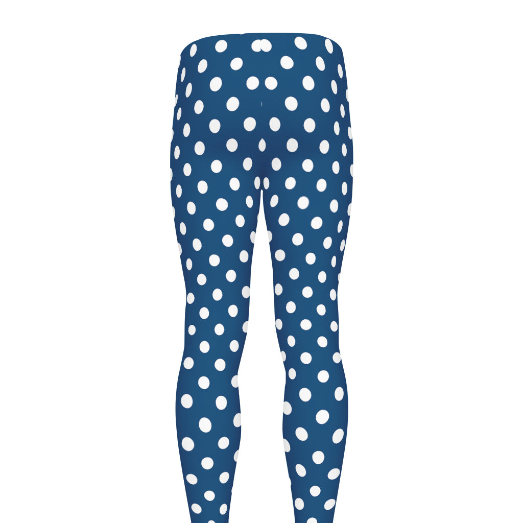 Navy And White Polka Dot Pattern Print Men's leggings