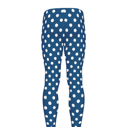 Navy And White Polka Dot Pattern Print Men's leggings