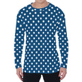 Navy And White Polka Dot Pattern Print Men's Long Sleeve T-Shirt