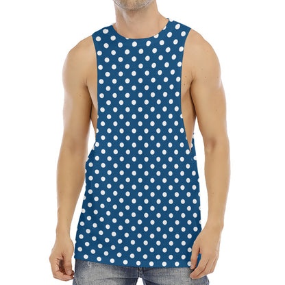 Navy And White Polka Dot Pattern Print Men's Muscle Tank Top