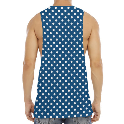 Navy And White Polka Dot Pattern Print Men's Muscle Tank Top