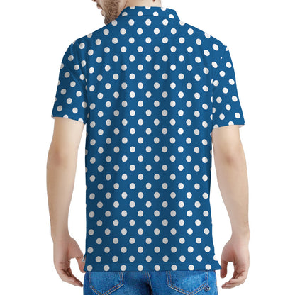 Navy And White Polka Dot Pattern Print Men's Polo Shirt