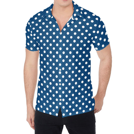 Navy And White Polka Dot Pattern Print Men's Shirt