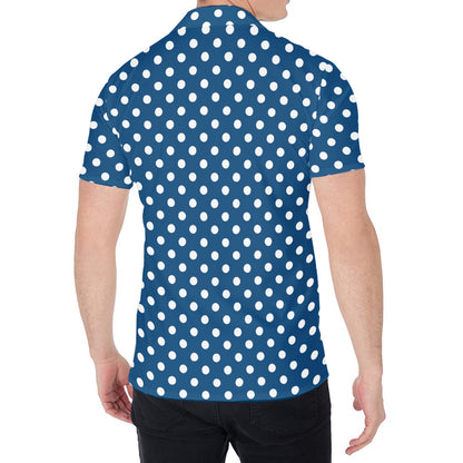 Navy And White Polka Dot Pattern Print Men's Shirt