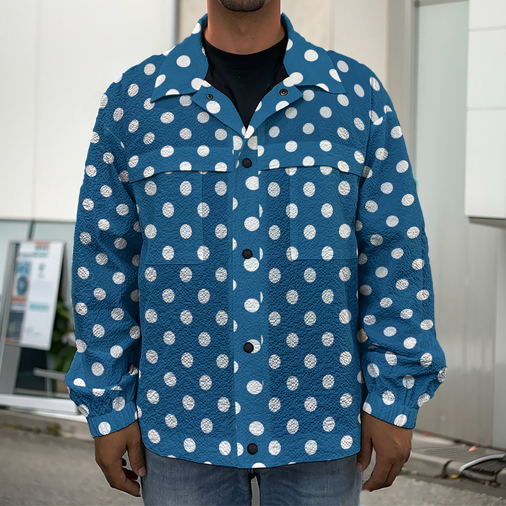Navy And White Polka Dot Pattern Print Men's Shirt Jacket
