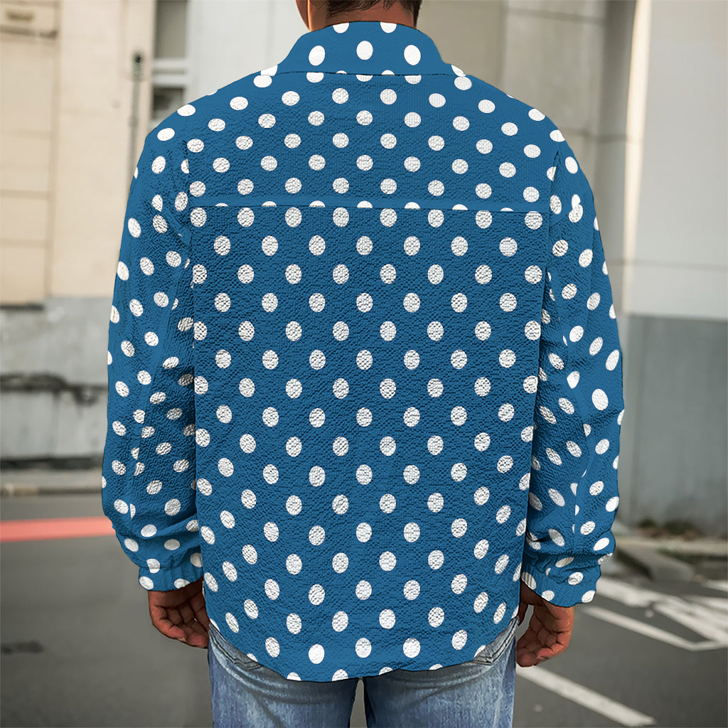 Navy And White Polka Dot Pattern Print Men's Shirt Jacket