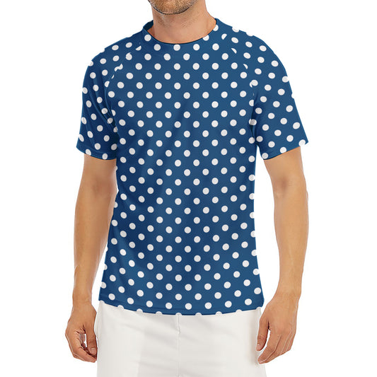 Navy And White Polka Dot Pattern Print Men's Short Sleeve Rash Guard