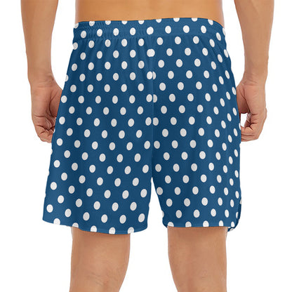 Navy And White Polka Dot Pattern Print Men's Split Running Shorts
