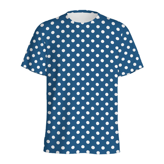 Navy And White Polka Dot Pattern Print Men's Sports T-Shirt