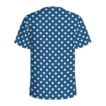 Navy And White Polka Dot Pattern Print Men's Sports T-Shirt