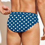 Navy And White Polka Dot Pattern Print Men's Swim Briefs