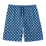 Navy And White Polka Dot Pattern Print Men's Swim Trunks