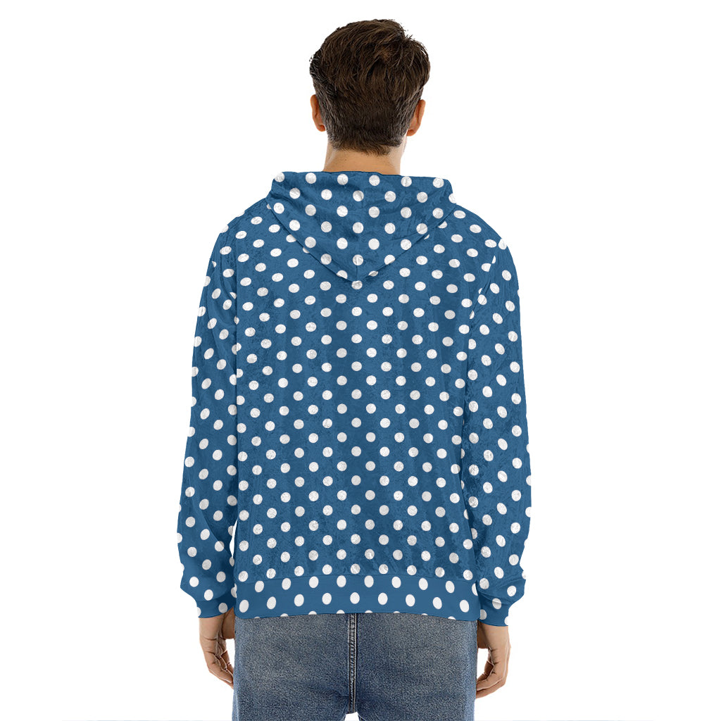 Navy And White Polka Dot Pattern Print Men's Velvet Pullover Hoodie