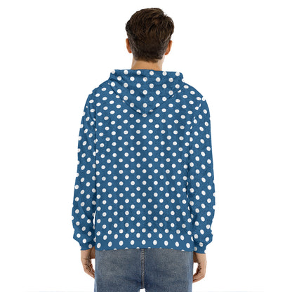 Navy And White Polka Dot Pattern Print Men's Velvet Pullover Hoodie