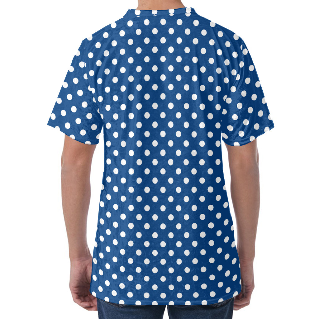Navy And White Polka Dot Pattern Print Men's Velvet T-Shirt
