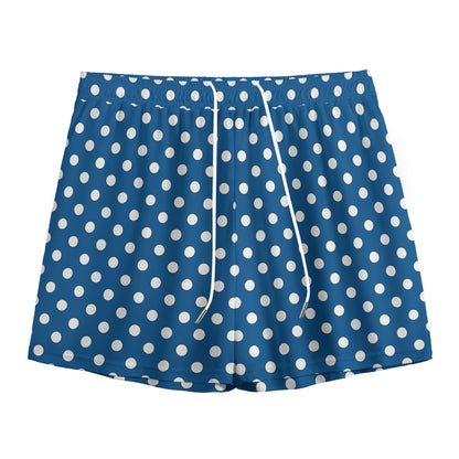 Navy And White Polka Dot Pattern Print Mesh Shorts