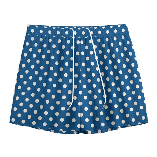 Navy And White Polka Dot Pattern Print Mesh Shorts
