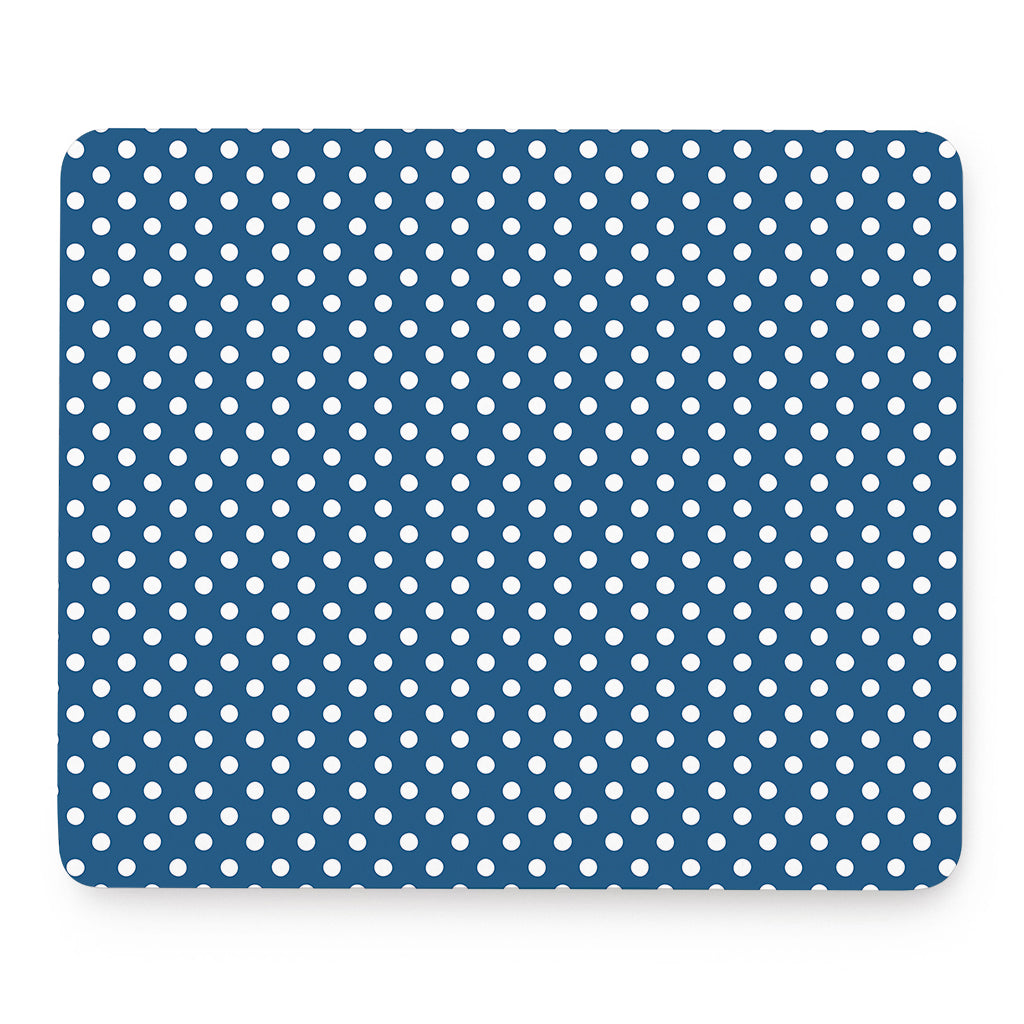 Navy And White Polka Dot Pattern Print Mouse Pad