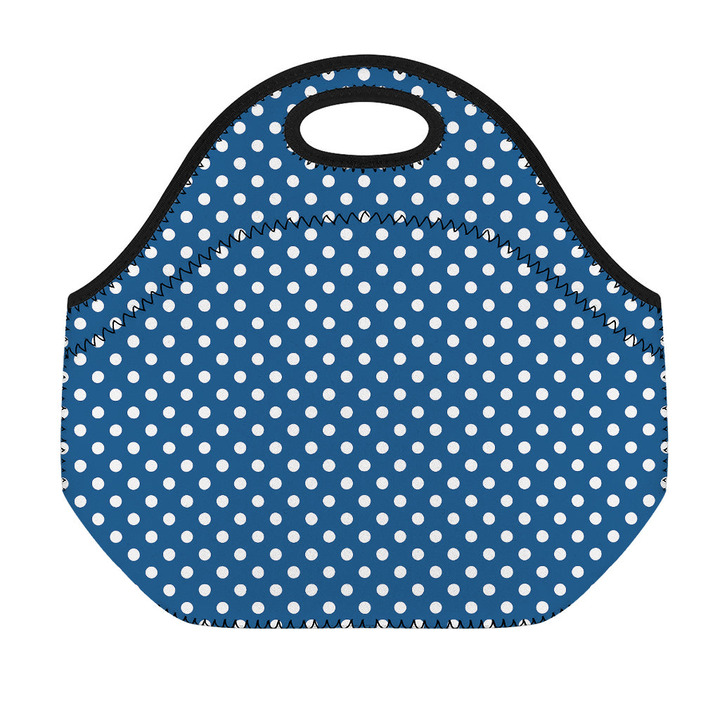 Navy And White Polka Dot Pattern Print Neoprene Lunch Bag