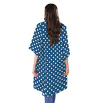 Navy And White Polka Dot Pattern Print Open Front Beach Cover Up