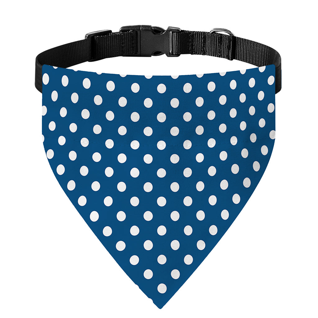 Navy And White Polka Dot Pattern Print Over The Collar Dog Bandana