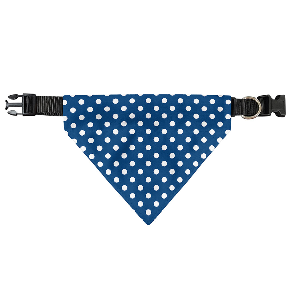 Navy And White Polka Dot Pattern Print Over The Collar Dog Bandana
