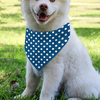 Navy And White Polka Dot Pattern Print Over The Collar Dog Bandana