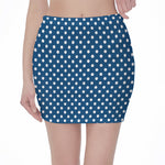 Navy And White Polka Dot Pattern Print Pencil Mini Skirt