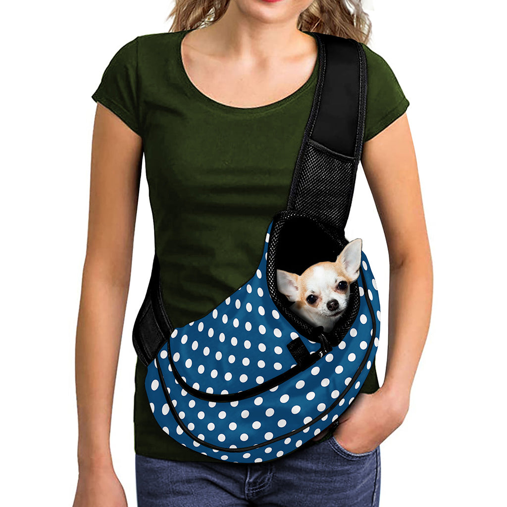 Navy And White Polka Dot Pattern Print Pet Sling Carrier