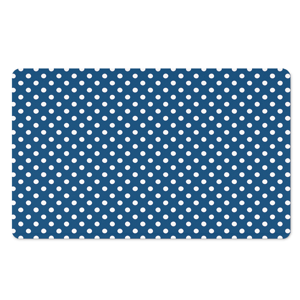 Navy And White Polka Dot Pattern Print Polyester Doormat