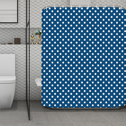 Navy And White Polka Dot Pattern Print Polyester Shower Curtain