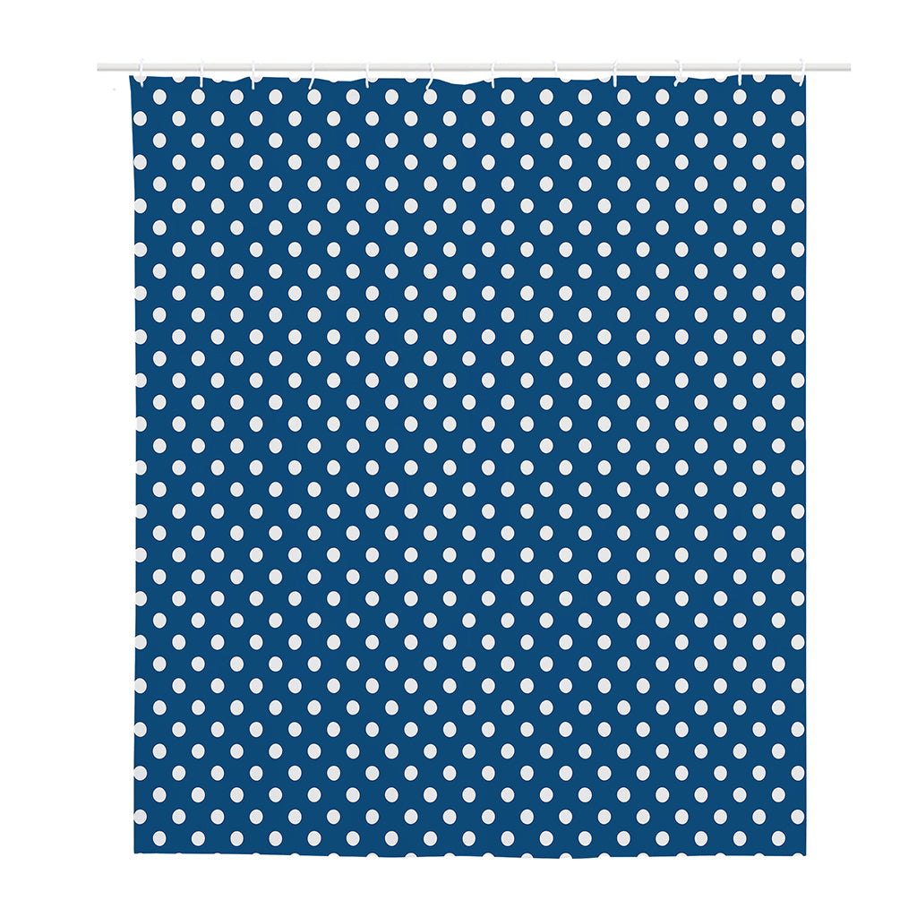 Navy And White Polka Dot Pattern Print Polyester Shower Curtain