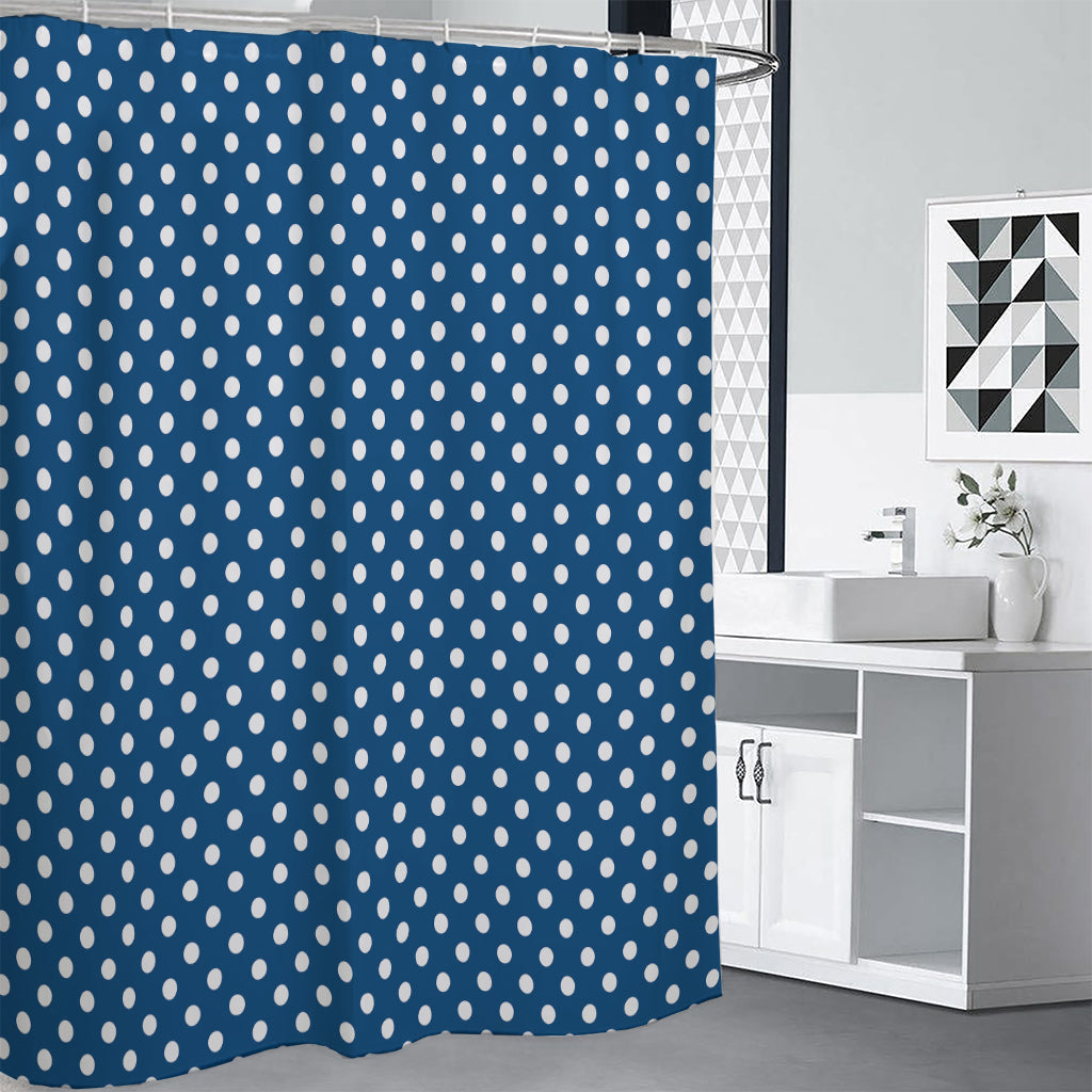 Navy And White Polka Dot Pattern Print Premium Shower Curtain