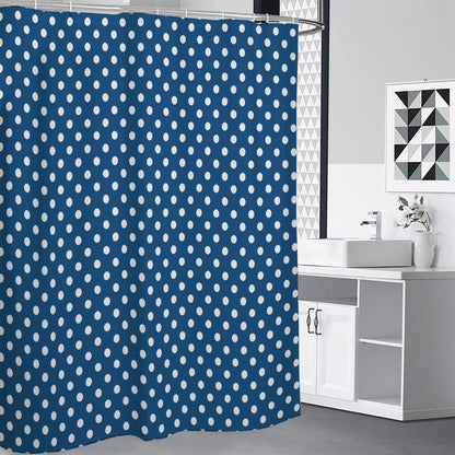 Navy And White Polka Dot Pattern Print Premium Shower Curtain